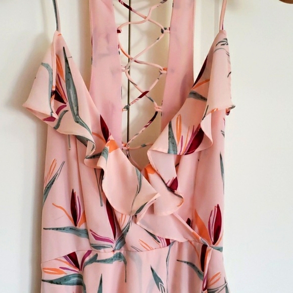 Bobbi Rocco Pink Floral Mini Dress with Lace-up Back and Wrap Front Size Small - Picture 2 of 6